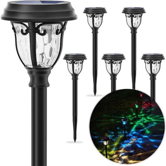 Solar Powered 2 Modes LED Glass Stainless Steel Waterproof Solar Lights 6 Pack